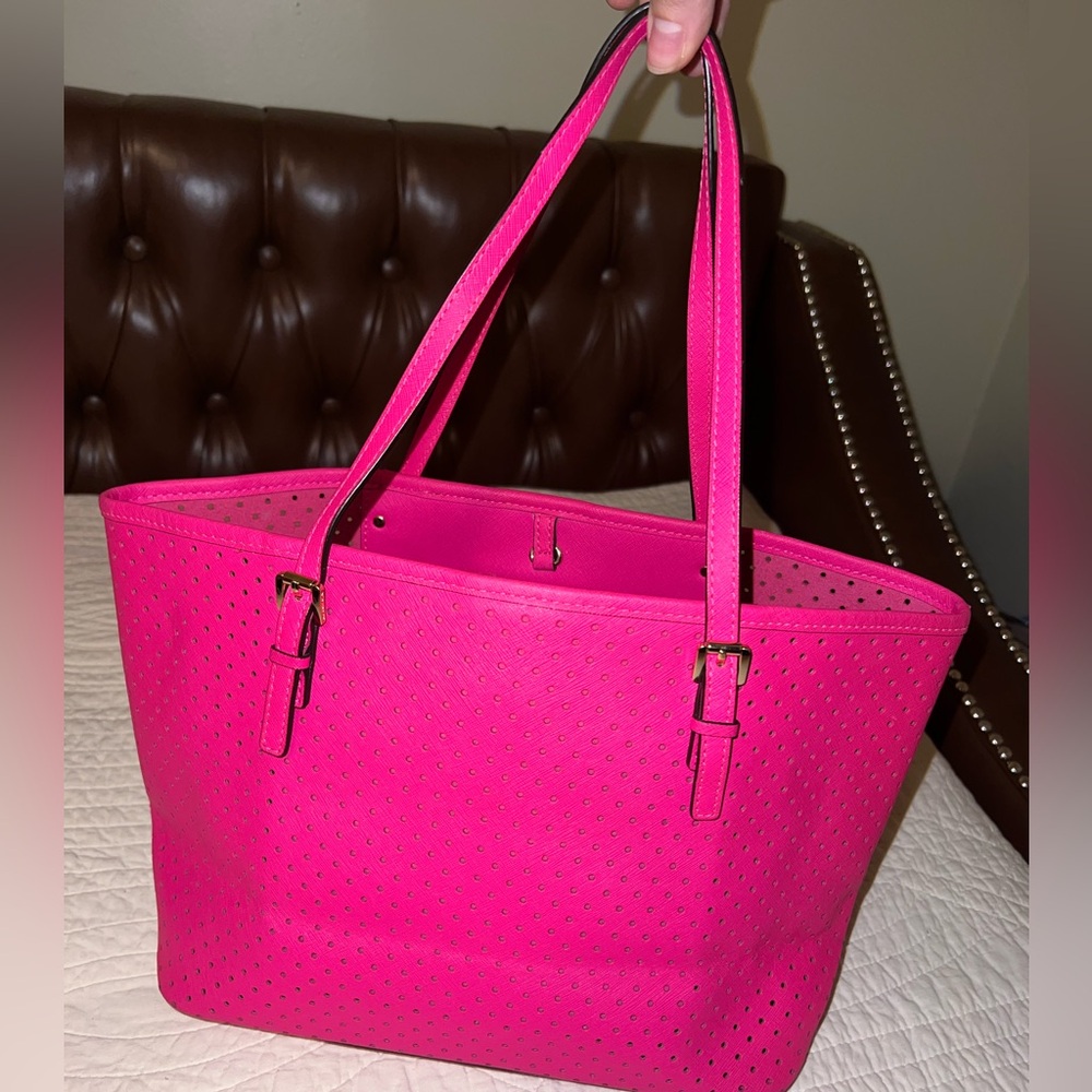 Michael Kors Hot Pink Perforated Tote - Picture 4 of 11